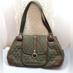 Vera Bradley army green & brown genuine leather  scalloped accents.stunning